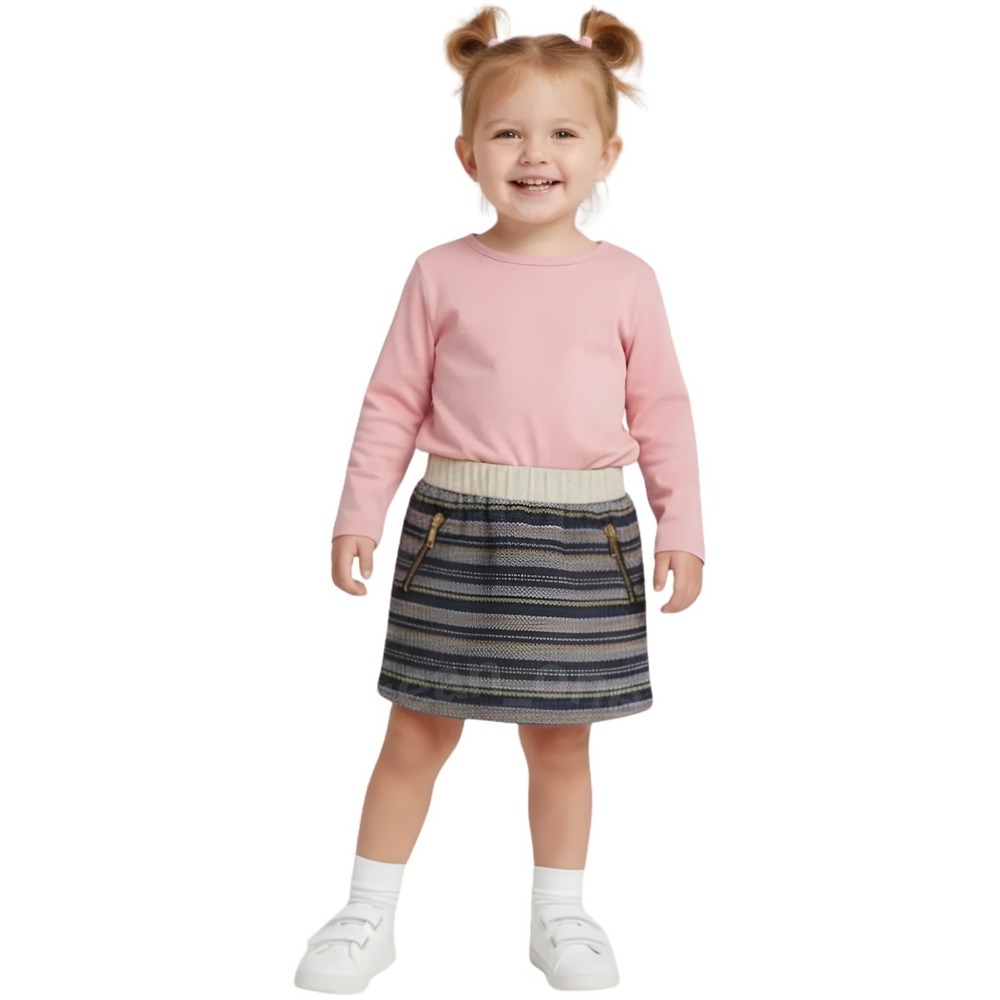 Genuine OshKosh Toddler Girls Metallic Tweed Skirt Striped Nightfall Blue Sz 3T